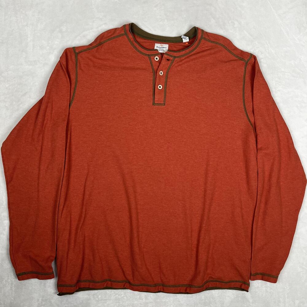 Tommy Bahama Long Sleeve Henley Shirt Mens 2XLT Orange Waffle Knit Big Tall